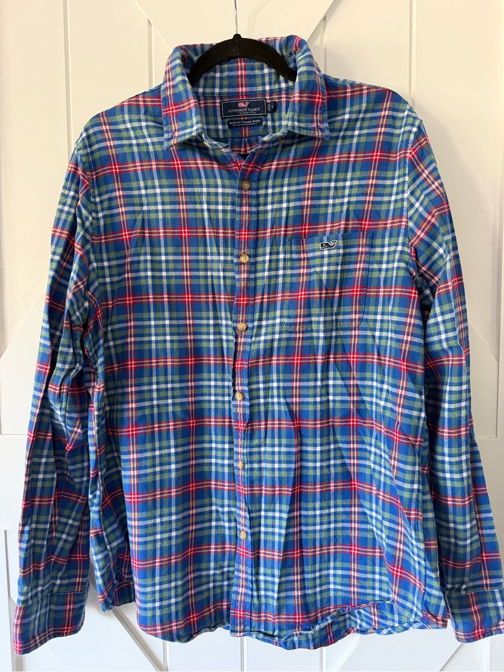 Vineyard Vines Men's Blue & Green Plaid Flannel Button-Down Shirt